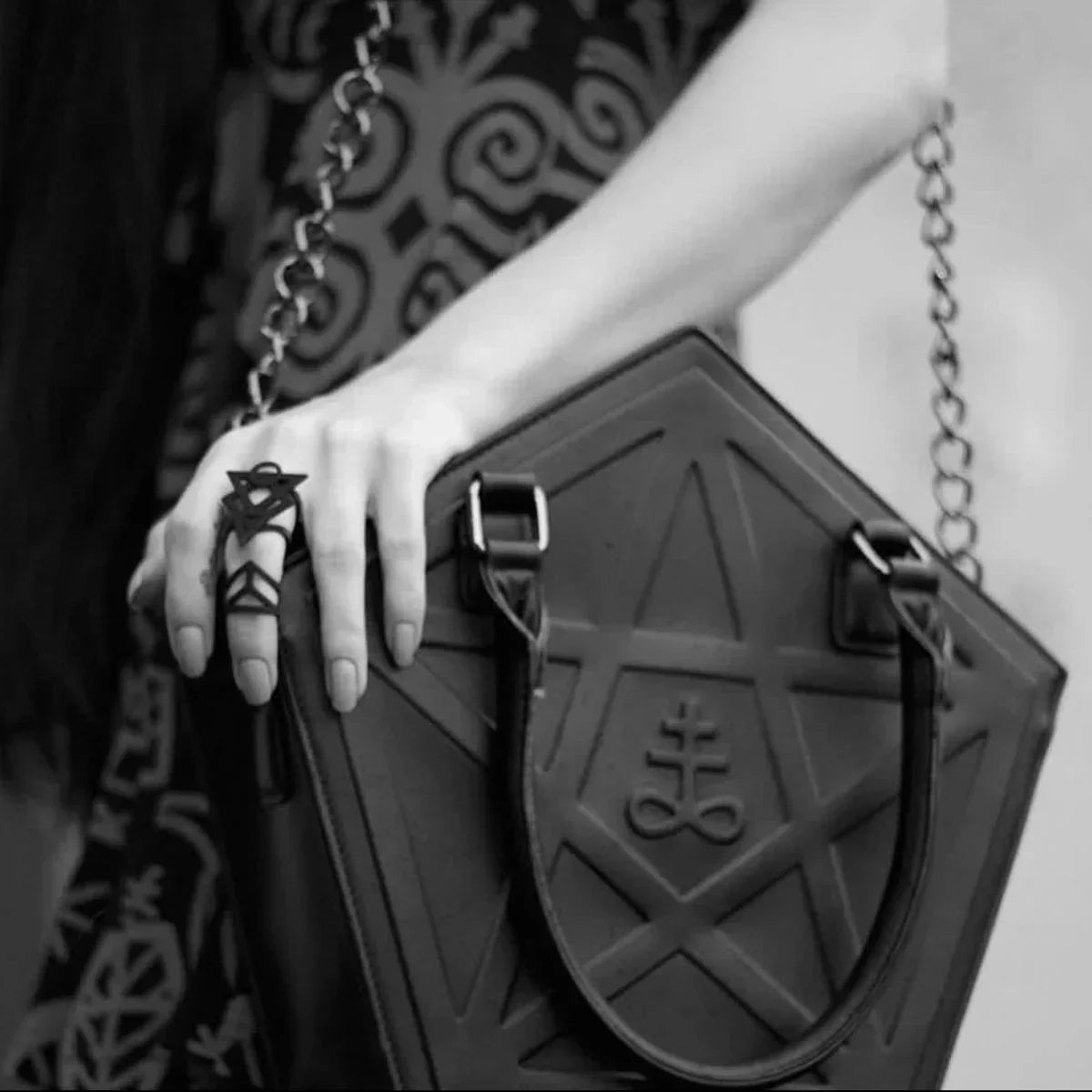 Pentagram Punk Darkness Gothic Star Black Soft Leather Chain Women Handbag Halloween Main image