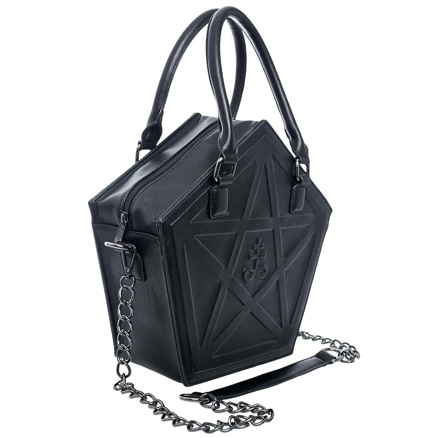 Pentagram Punk Darkness Gothic Star Black Soft Leather Chain Women Handbag Halloween