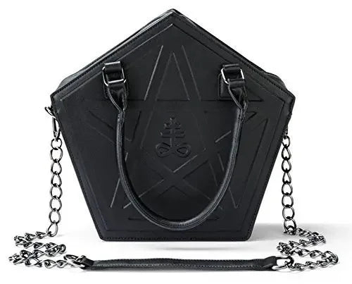 Pentagram Punk Darkness Gothic Star Black Soft Leather Chain Women Handbag / (30Cm Halloween
