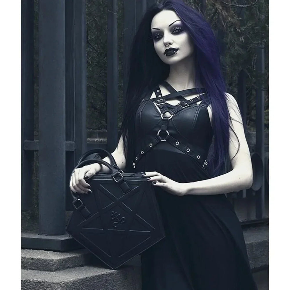Pentagram Punk Darkness Gothic Star Black Soft Leather Chain Women Handbag Halloween