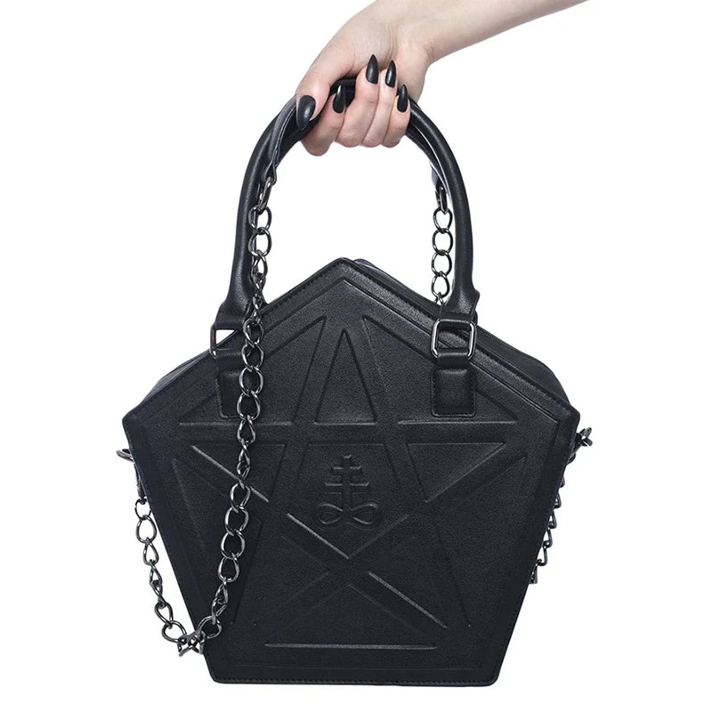 Pentagram Punk Darkness Gothic Soft Leather Chain Shoulder Handbag Bag Halloween