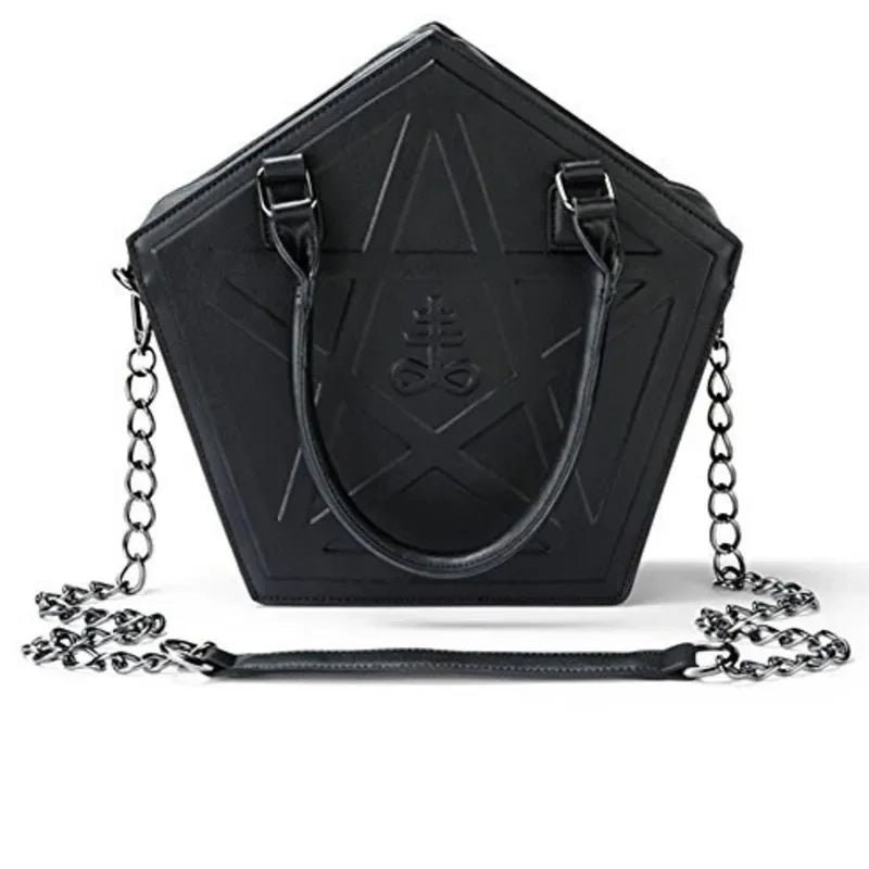 Pentagram Punk Darkness Gothic Star Black Soft Leather Chain Women Handbag Halloween