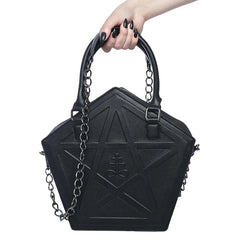 Pentagram Punk Darkness Gothic Star Black Soft Leather Chain Women Handbag Halloween
