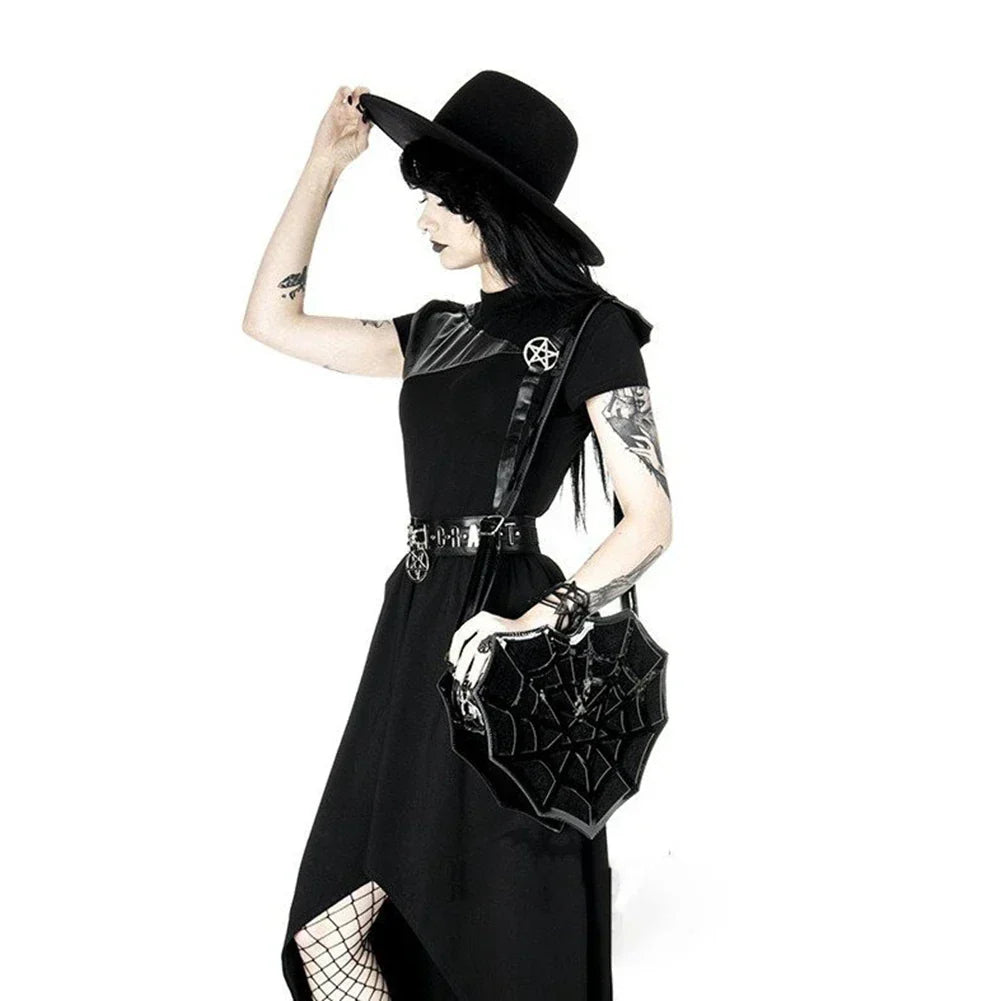 Black Spider Web Punk Creative Women’s Halloween Designer Shoulder Crossbody Bag Main image