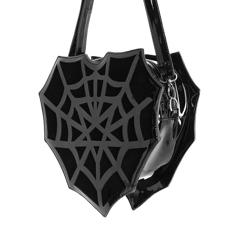 Black Spider Web Punk Creative Women’s Halloween Designer Shoulder Crossbody Bag / 30X30X8Cm