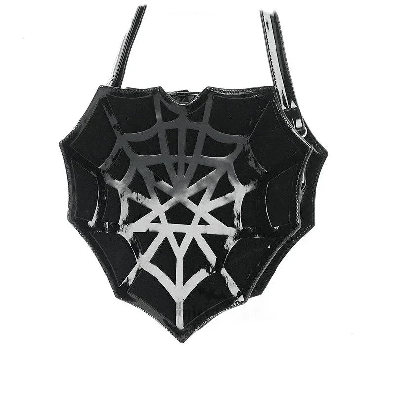 Black Spider Web Punk Creative Women’s Halloween Designer Shoulder Crossbody Bag