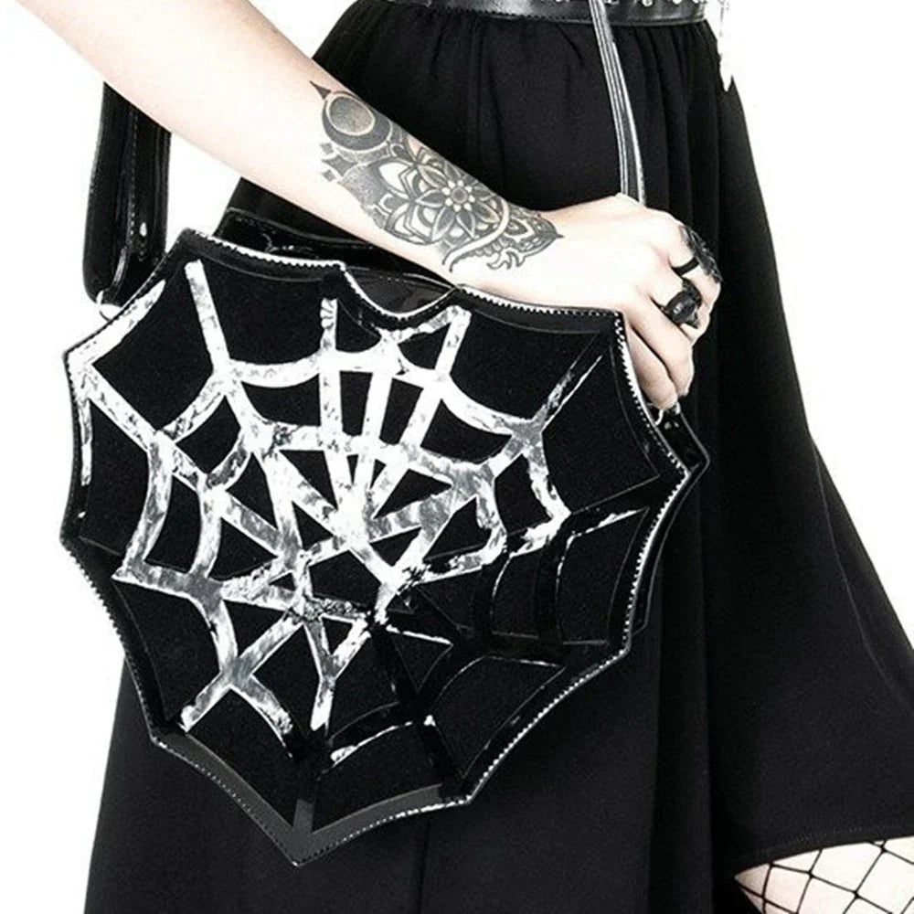 Black Spider Web Punk Creative Women’s Halloween Designer Shoulder Crossbody Bag
