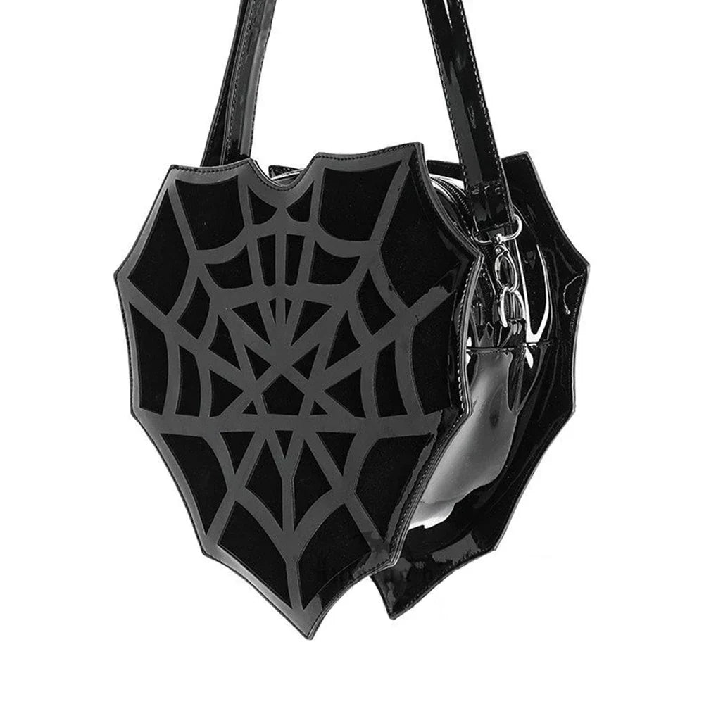 Black Spider Web Punk Creative Women’s Halloween Designer Shoulder Crossbody Bag