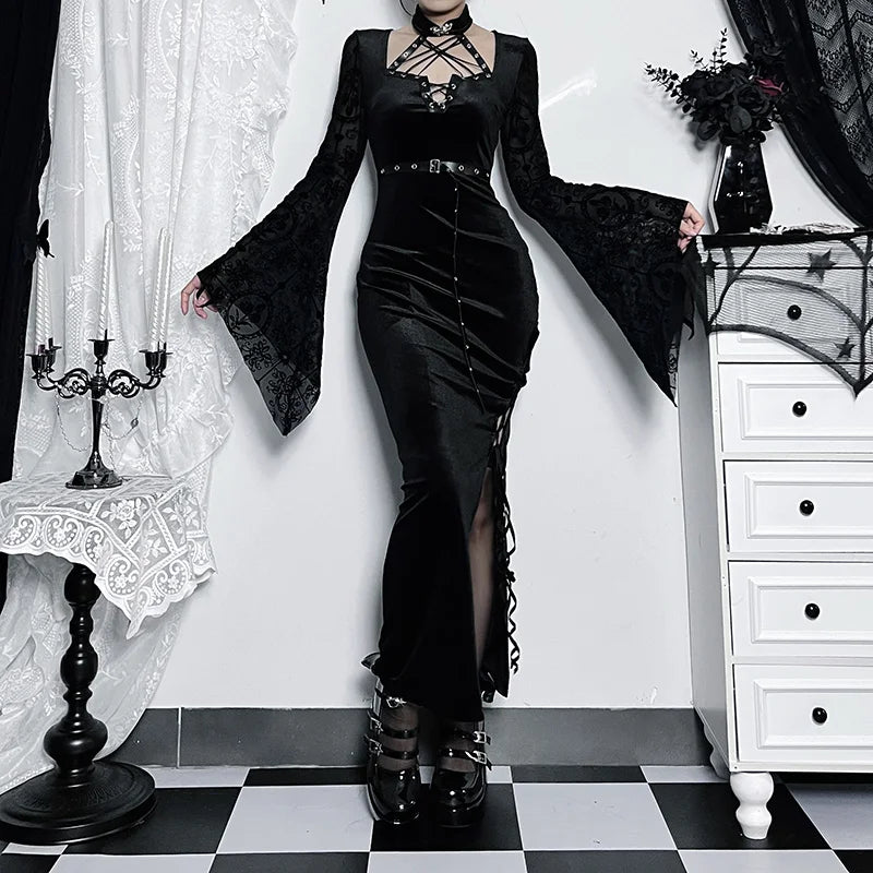 Slim Suede Split Flared Maxi Dress Main image
