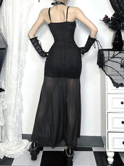 Skeleton Rose Pocket Neck Maxi Dress