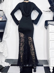 Hooded Lace Cross Hollow Maxi Dress