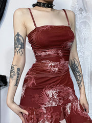 Asymmetric Suspenders Slim Midi Dress