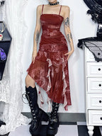 Asymmetric Suspenders Slim Midi Dress