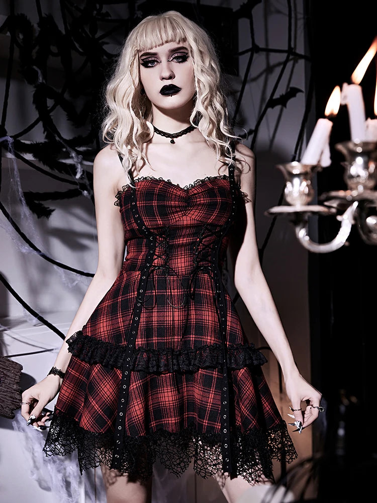 Red Plaid Halter Mini Dress