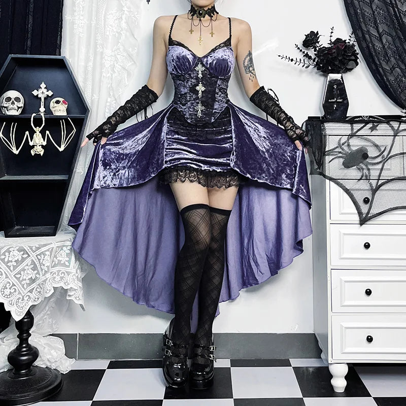 Purple Suede Suspender Slim Midi Dress Main image