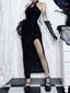 Flocked Flower Slit Elegant Midi Dress