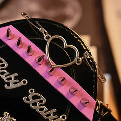Heart-Shaped Leather Gothic Punk Crossbody Metal Decoration Shoulder Bag Halloween