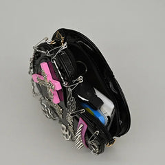Heart-Shaped Leather Gothic Punk Crossbody Metal Decoration Shoulder Bag Halloween