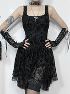 Dark Tie Lace Hem Mini Dress