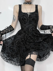 Dark Tie Lace Hem Mini Dress