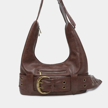 Vintage Y2K Gothic Aged Leather Fashion New Luxury Designer Bag Dark Brown / 37X19X7Cm Halloween