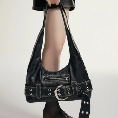 Vintage Y2K Gothic Aged Leather Fashion New Luxury Designer Bag Black / 37X19X7Cm Halloween
