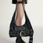 Vintage Y2K Gothic Aged Leather Fashion New Luxury Designer Bag Black / 37X19X7Cm Halloween