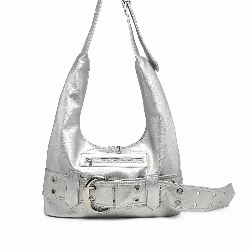 Vintage Y2K Gothic Aged Leather Fashion New Luxury Designer Bag Silver / 37X19X7Cm Halloween