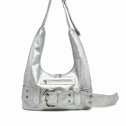 Vintage Y2K Gothic Aged Leather Fashion New Luxury Designer Bag Silver / 37X19X7Cm Halloween