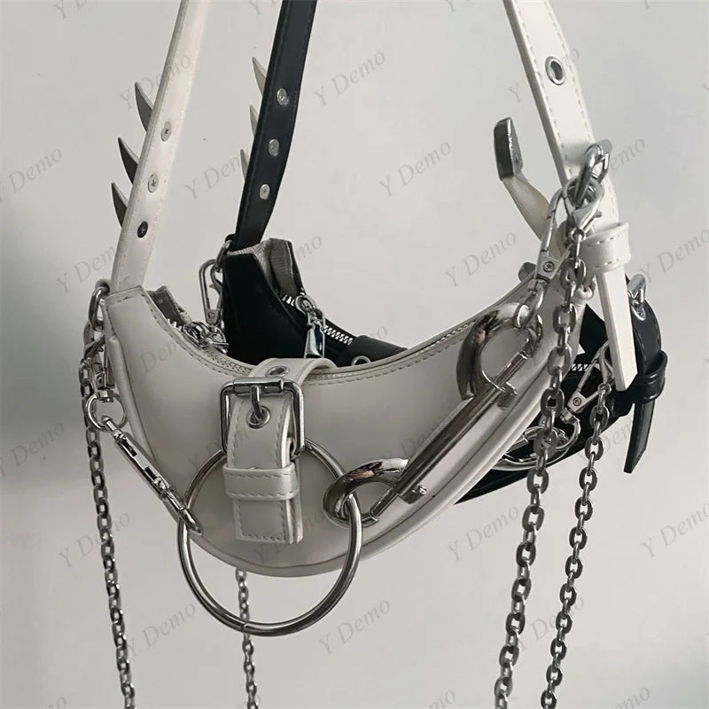 Punk Rivets Gothic Rock Metal Buckles Sparks Crossbody Shoulder Bag Halloween