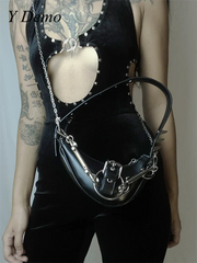Punk Rivets Gothic Rock Metal Buckles Sparks Crossbody Shoulder Bag Halloween