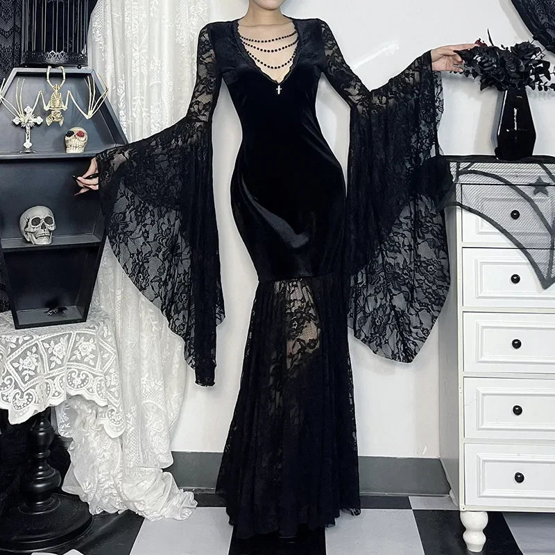Floral Lace Mesh V-Neck Maxi Dress