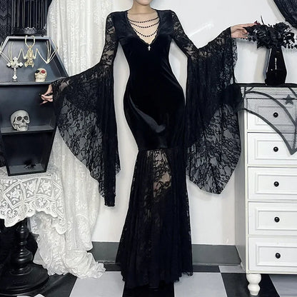 Floral Lace Mesh V-Neck Maxi Dress