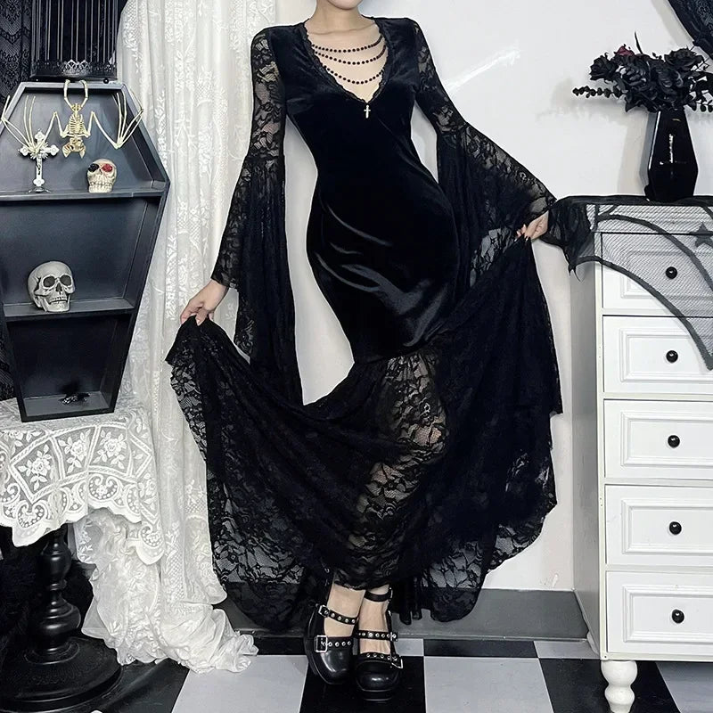 Floral Lace Mesh V-Neck Maxi Dress