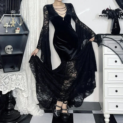Floral Lace Mesh V-Neck Maxi Dress