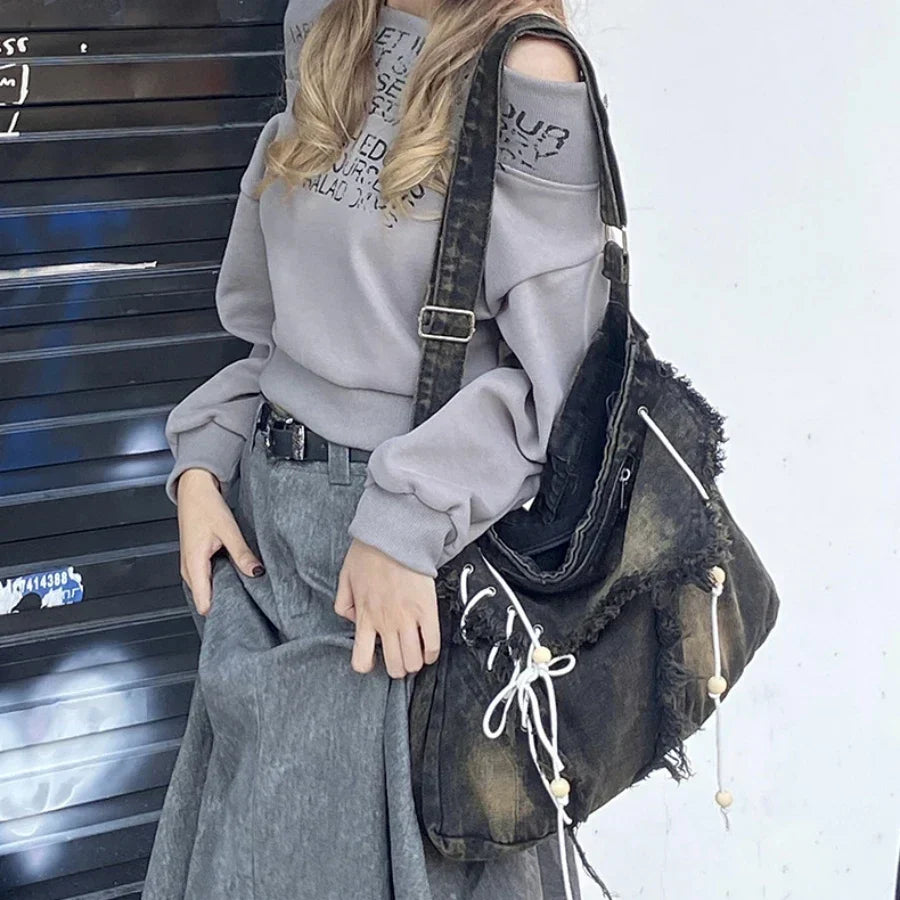 Y2K Korean Harajuku Gothic Aesthetic Vintage Denim Crossbody Messenger Bag Halloween