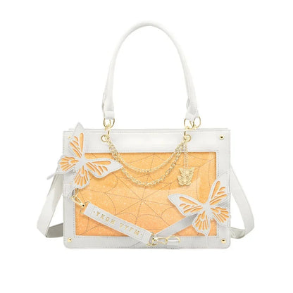 Y2K Labyrinth Butterfly Spider Web Chain Diy Transparent Lolita Gothic Bag White Orange Halloween
