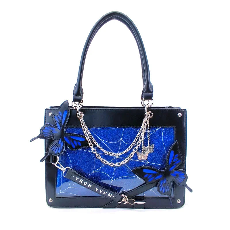 Y2K Labyrinth Butterfly Spider Web Chain Diy Transparent Lolita Gothic Bag Black Blue Halloween