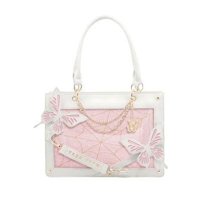 Y2K Labyrinth Butterfly Spider Web Chain Diy Transparent Lolita Gothic Bag White Pink Halloween