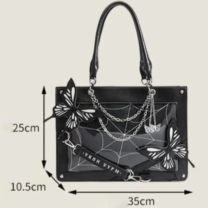 Y2K Labyrinth Butterfly Spider Web Chain Diy Transparent Lolita Gothic Bag Halloween