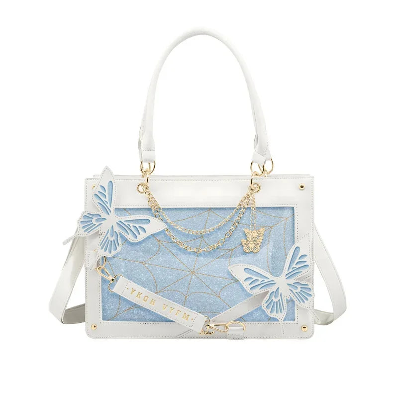 Y2K Labyrinth Butterfly Spider Web Chain Diy Transparent Lolita Gothic Bag White Blue Halloween