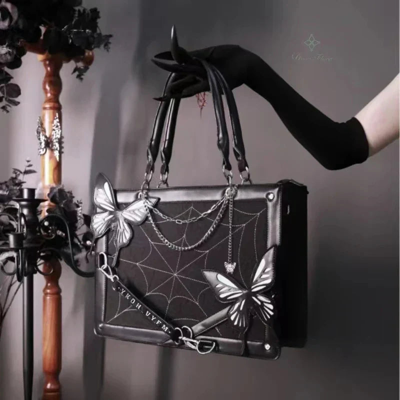 Y2K Labyrinth Butterfly Spider Web Letter Chain Transparent Gothic Bag Secondary image