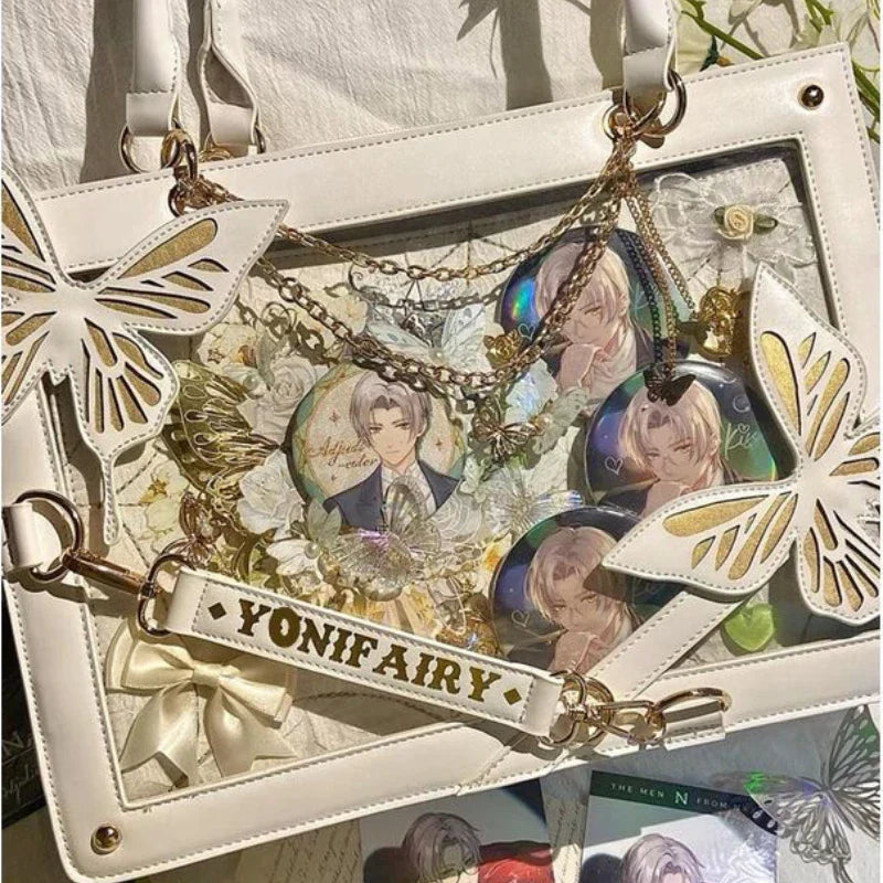 Y2K Labyrinth Butterfly Spider Web Letter Chain Transparent Gothic Bag Halloween