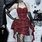 Red Plaid Halter Mini Dress
