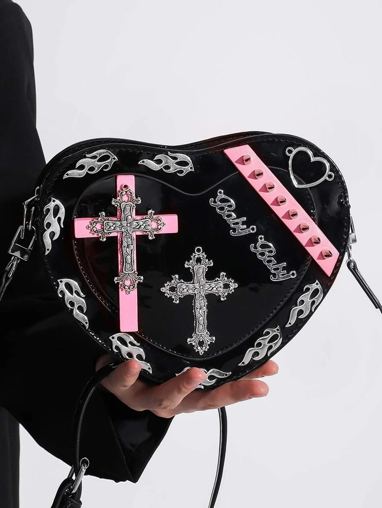 Y2K Coffin Shape Trendy Gothic Punk Cross Pattern Colorful Mini Pu Bag Black Halloween Main image