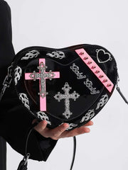 Y2K Coffin Shape Trendy Gothic Punk Cross Pattern Colorful Mini Pu Bag Black Halloween