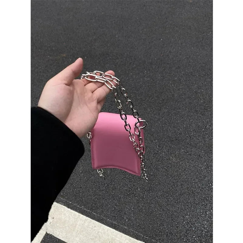 Y2K Vintage Korean Small Chain Pink Pu Leather Gothic Cross Bag Halloween
