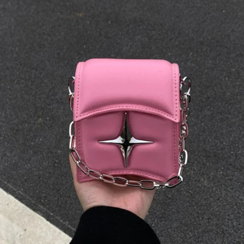Y2K Vintage Korean Small Chain Pink Pu Leather Gothic Cross Bag Halloween