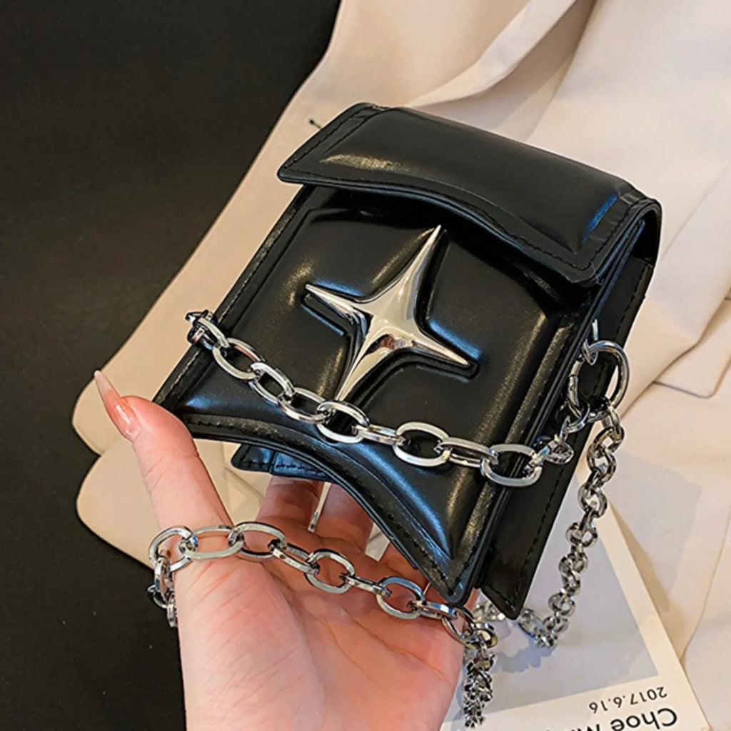 Y2K Vintage Korean Small Chain Pink Pu Leather Gothic Cross Bag Black Halloween