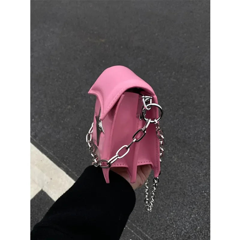 Y2K Vintage Korean Small Chain Pink Pu Leather Gothic Cross Bag Halloween